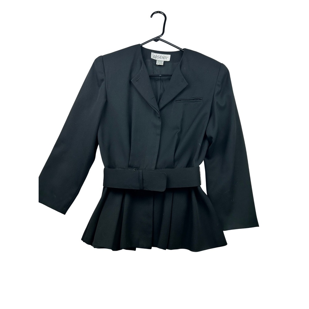 Vintage Argenti Womens 6 Black Belted Peplum Blazer 80s 90s Power Suit Gothic